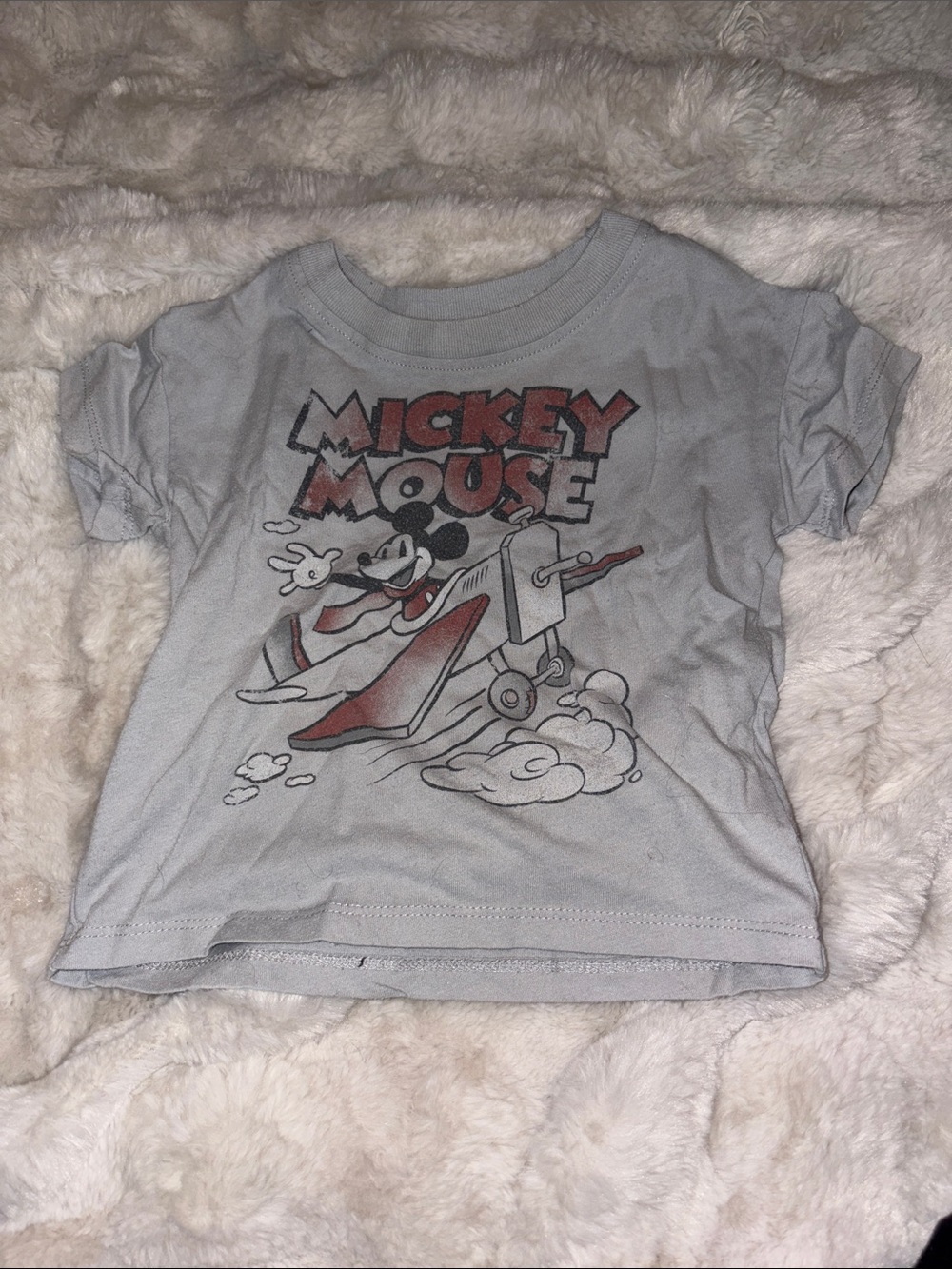 Disney Light Gray Mickey Mouse Short Sleeve Tee with Red Graphic